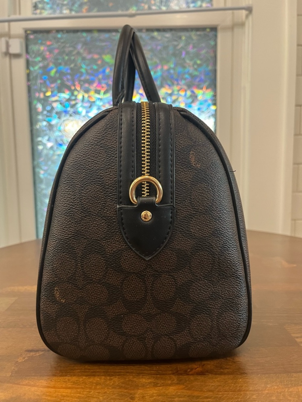 Coach large Rowan in signature canvas walnut/black with gold hardware - Picture 10 of 11